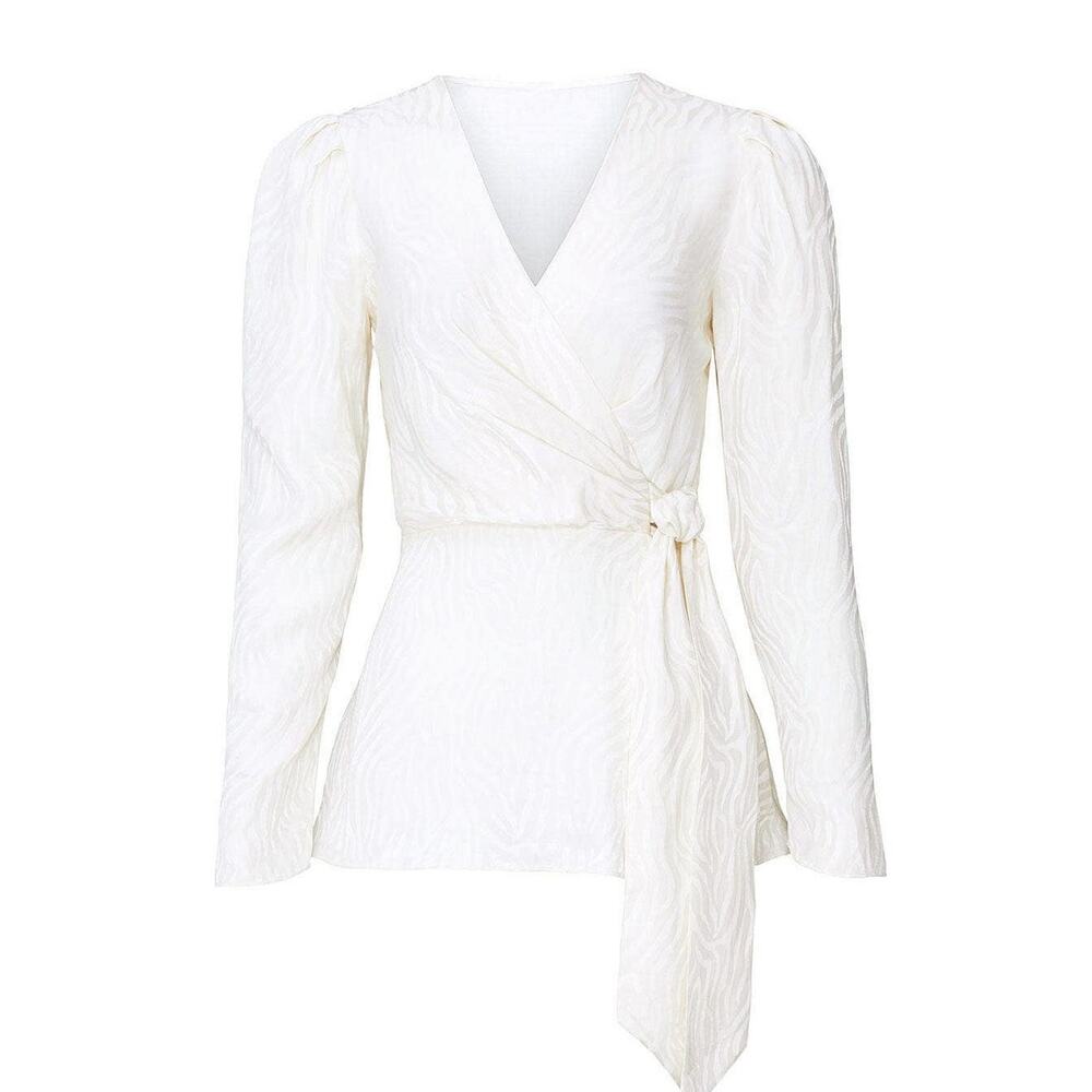 Jay Godfrey Hannah Wrap Top Viscose Blouse Long Sleeve Tie Waist Jacquard US 6 - Picture 2 of 10
